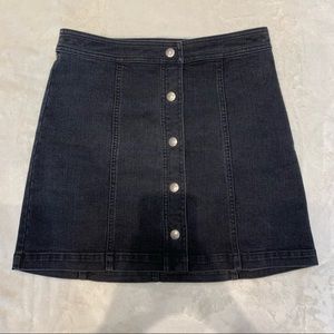 Black Denim Button Through Skirt